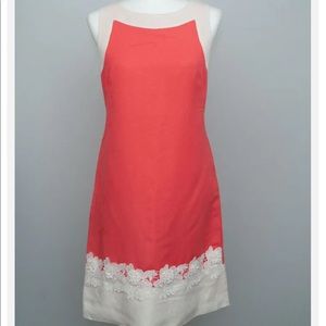 ELIZA J Shift Dress Linen SZ 8 Pink Sleeveless Lace Crochet Back Zipper lined